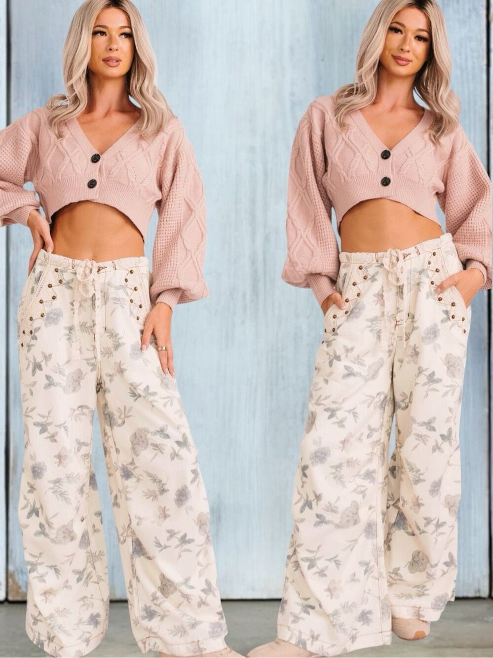 POL Cottagecore Floral Wide Leg Pants Boho Crochet Lace Studded Cotton Large - Picture 12 of 15